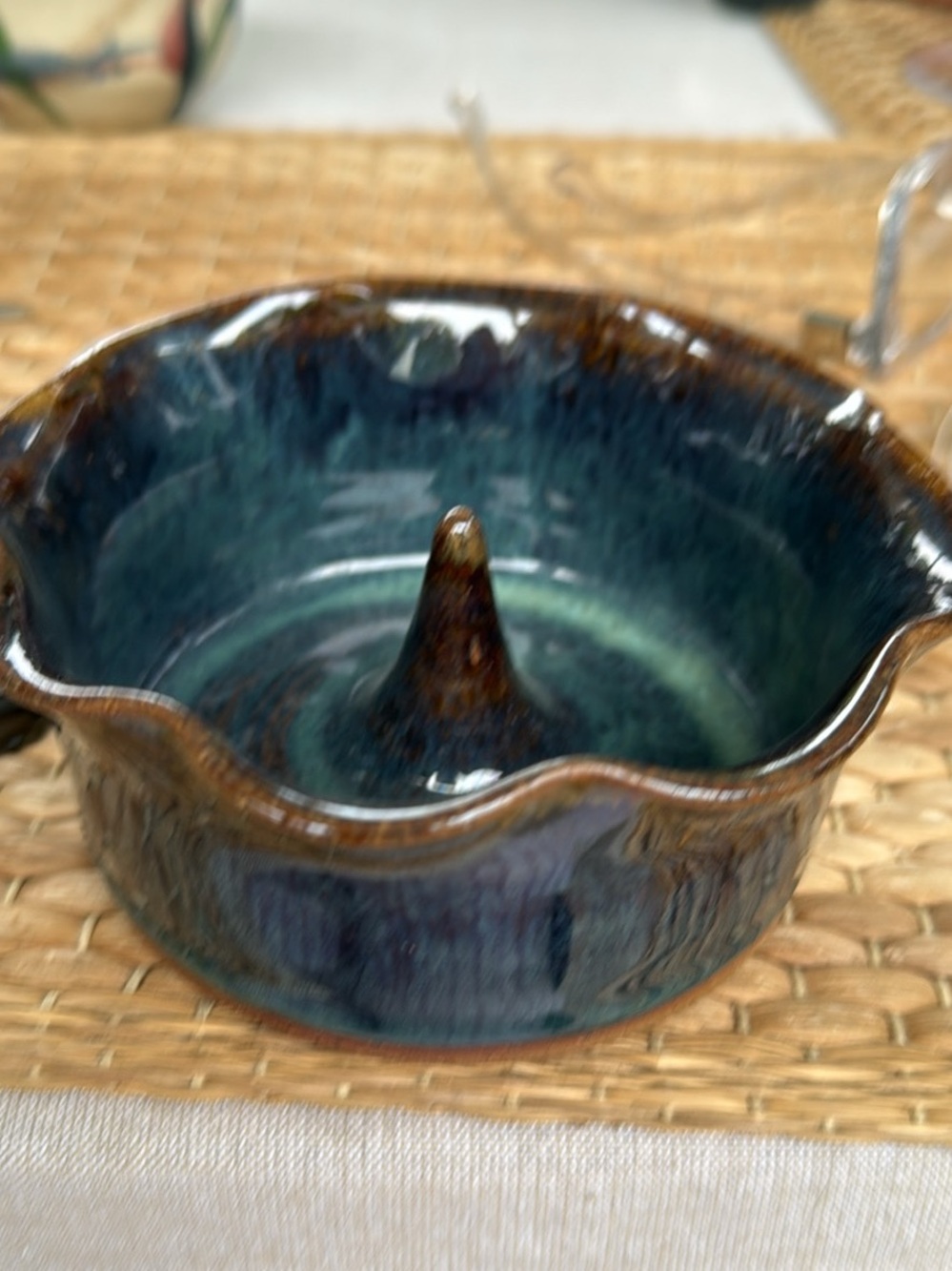 Artisan Glazed Ring Holder Bowl in Teal and Brown